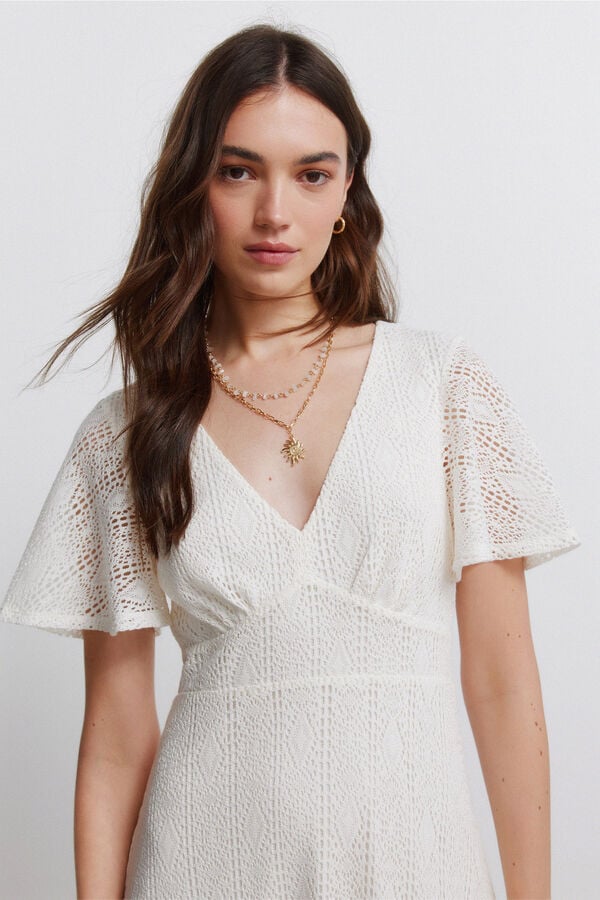 Springfield Embroidered midi dress printed