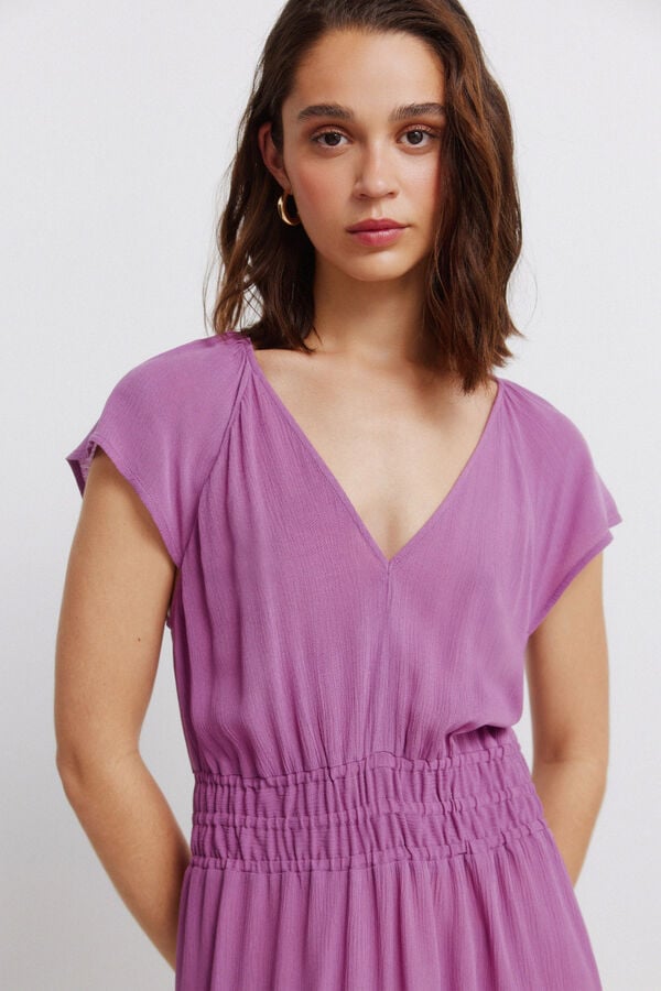 Springfield Robe midi unie avec taille &eacute;lastique rose
