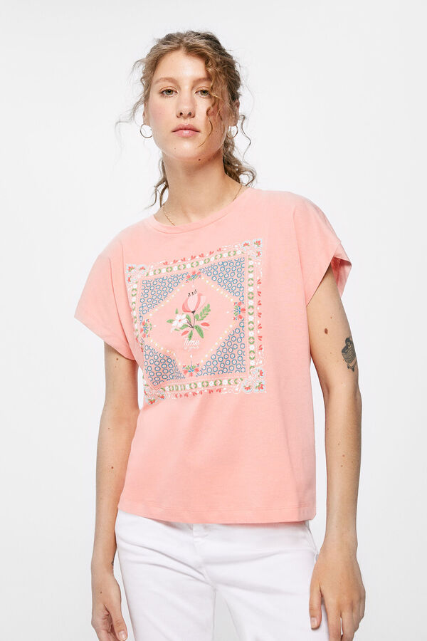 Springfield T-shirt Gráfica Flor Emoldurada rosa