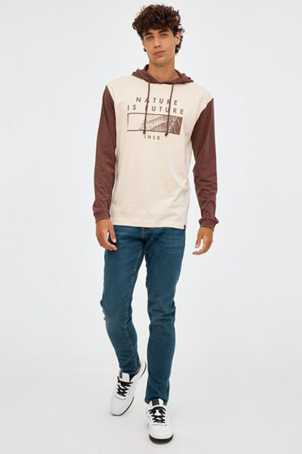 Inside Color Block Hood T-shirt Braon
