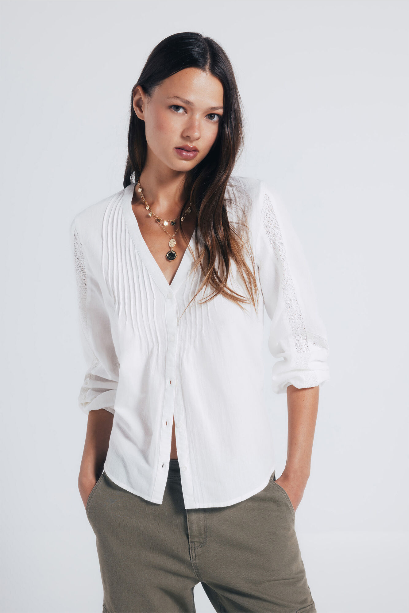 Springfield Pleated blouse with lace sleeves