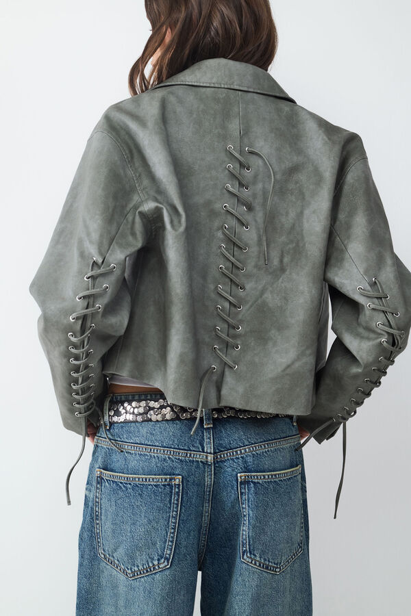 Balmohk Chaqueta biker efecto desgastada verde