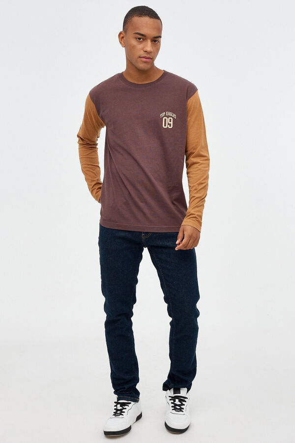 Springfield Textured colour block T-shirt brown