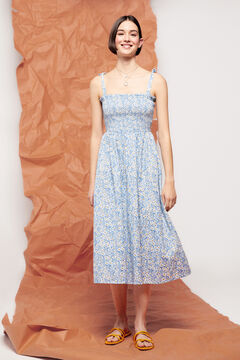 Springfield Floral linen/cotton midi dress  royal blue
