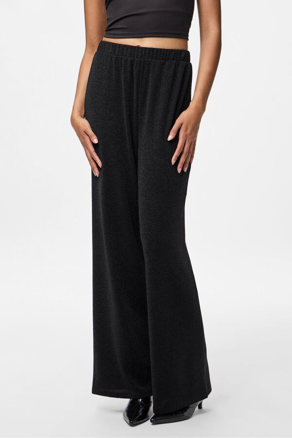 Pieces Lurex wide trousers black