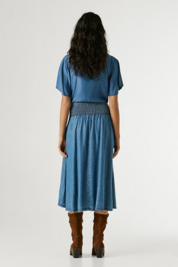 Pepe Jeans Falda midi bordado y bolsillo lateral azul