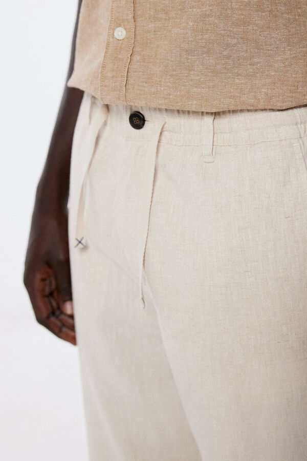 Springfield Pantalón cargo lino slim fit estampado fondo blanco