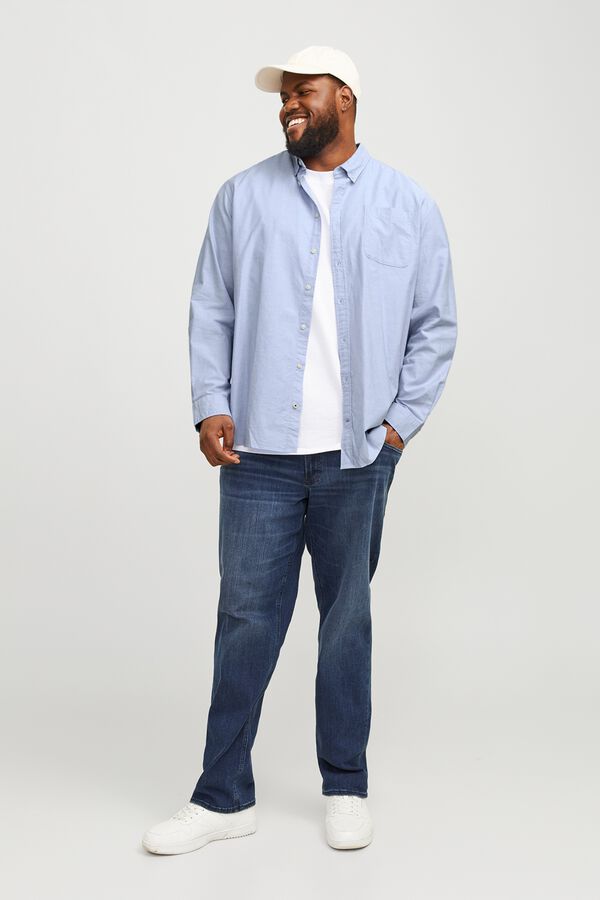 Jack & Jones PLUS Long sleeve Oxford shirt blue
