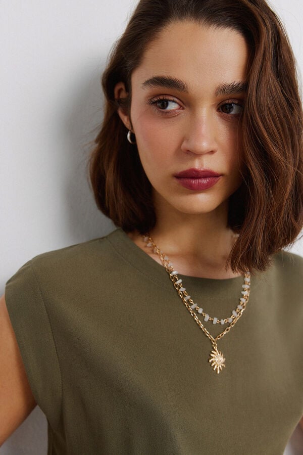 Springfield Plain basic straight T-shirt beige