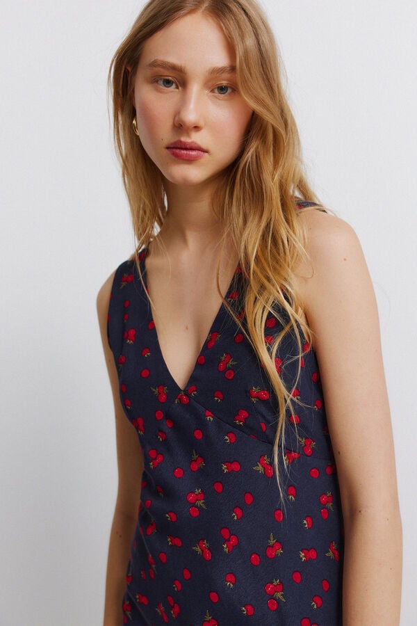 Springfield Fruit print midi dress with straps blue