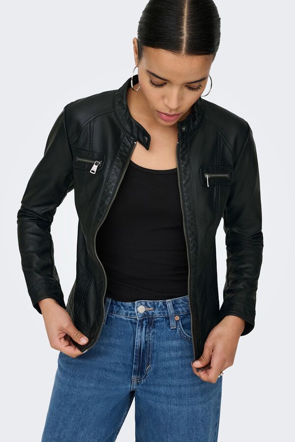 Only Bikerjacke aus veganem Leder Schwarz