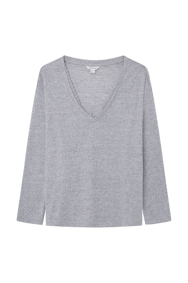 Springfield Cut jersey-knit T-shirt with lace neckline gray