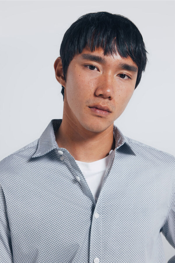 Springfield Camisa popelina micro estampado branco