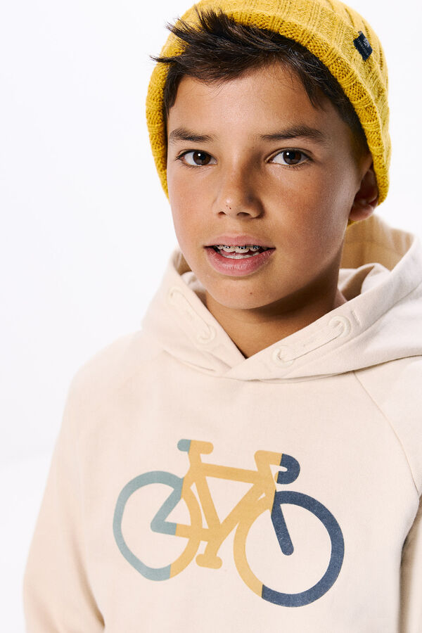 Springfield Sudadera capucha bici niño estampado fondo blanco