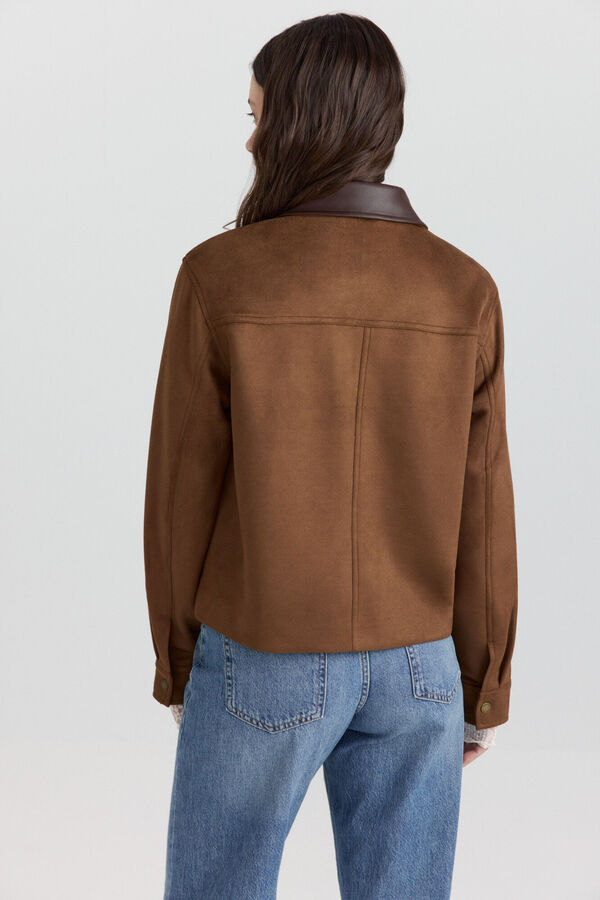 Springfield Faux suede jacket with front pockets nude