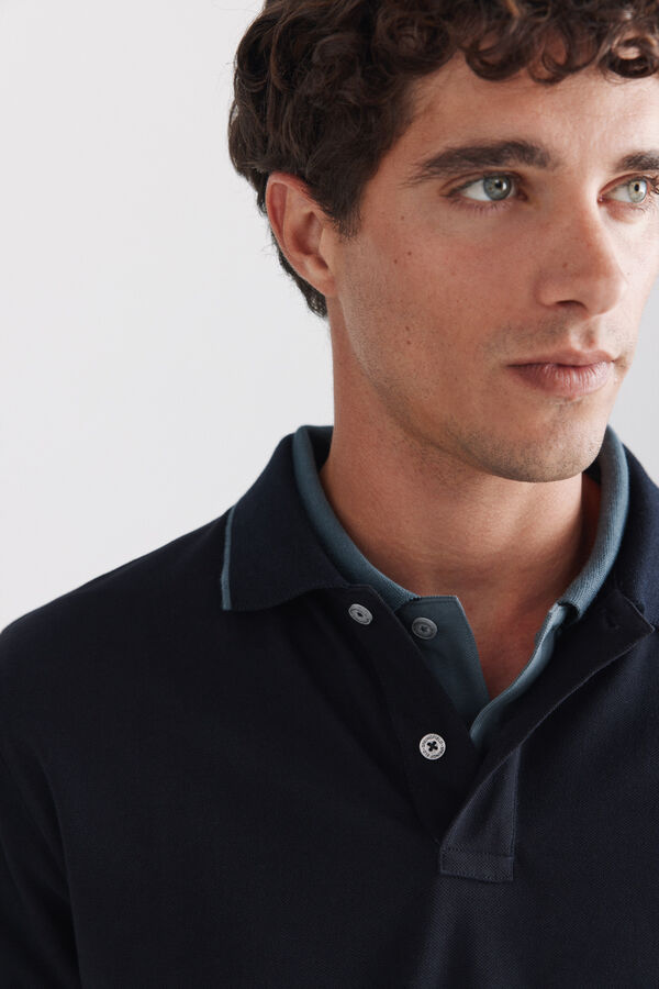 Springfield Polo piqu&eacute; contrastes slim fit bleu