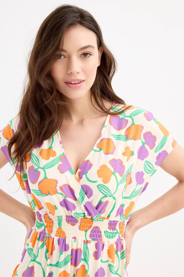 Springfield Mujer Vestido Largo Caqui Con Cuello Alto, Abertura En