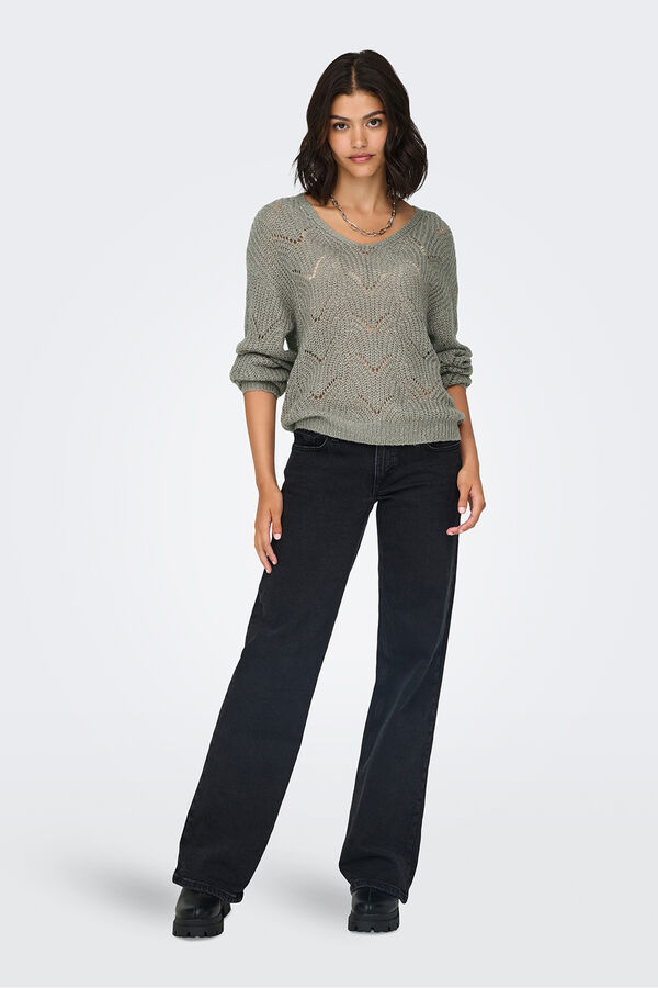 JDY Lurex V neck jumper grey