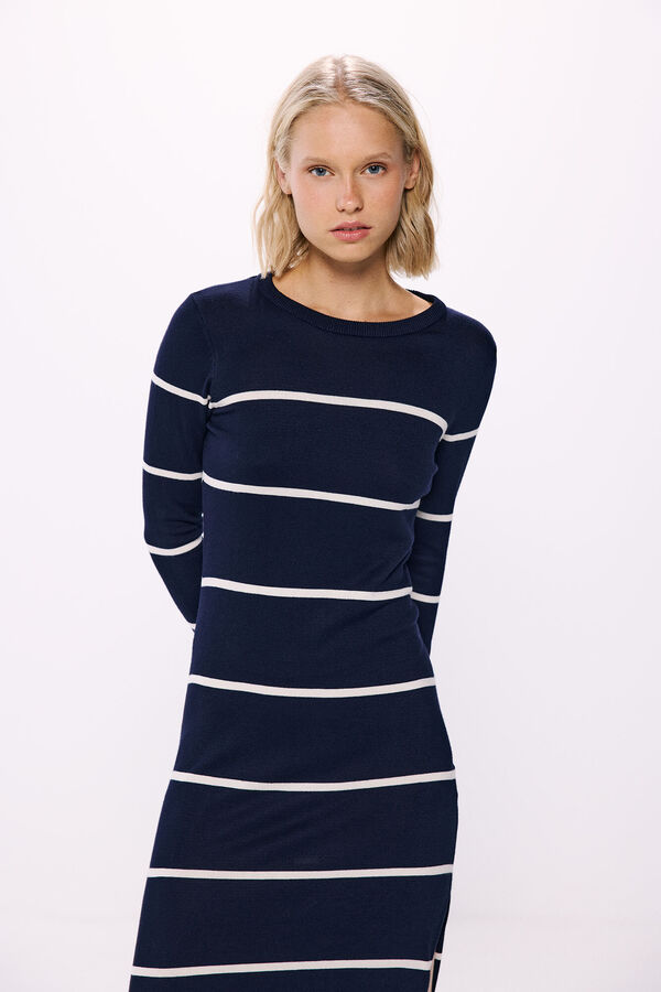 Springfield midi jersey-knit dress with buttons and cuffs navy