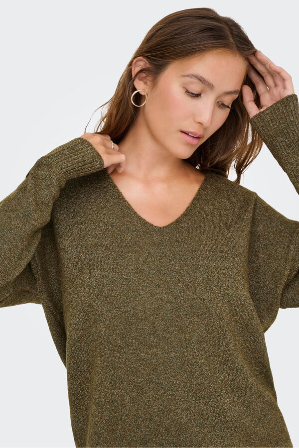 Only Jersey de cuello pico marr&oacute;n