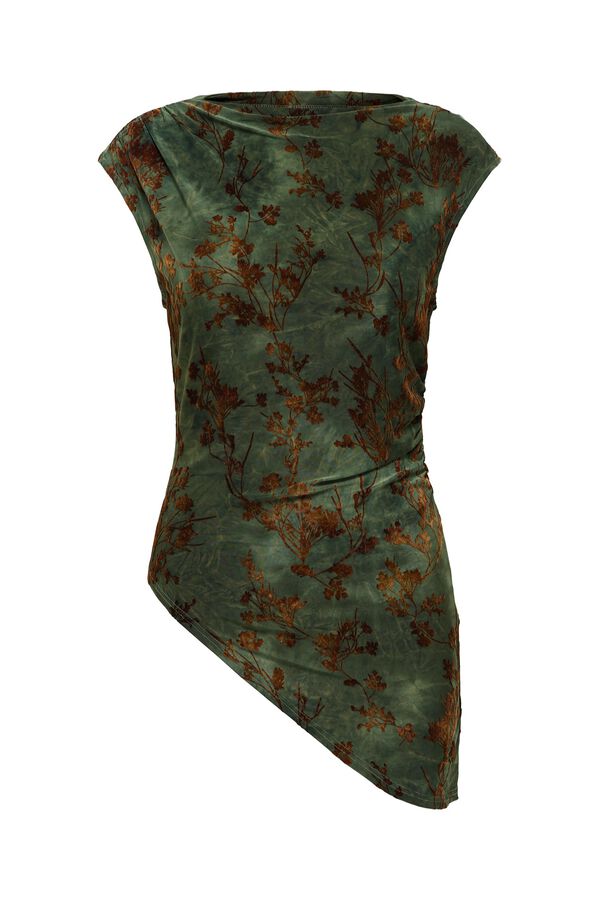 Only Top assim&eacute;trico estampado floral verde