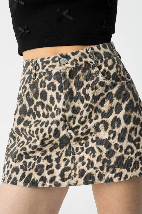Tiffosi Young Leopard print denim skirt-pants Crna