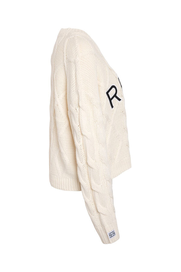 Noisy May College embroidered cross-knit sweater gris