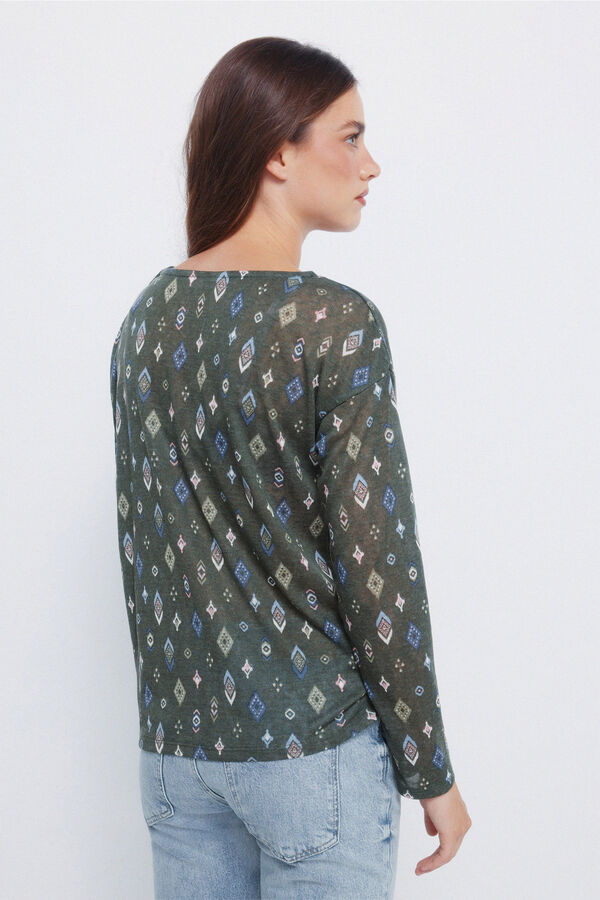 Springfield Majica lanenog izgleda sa printom Kaki