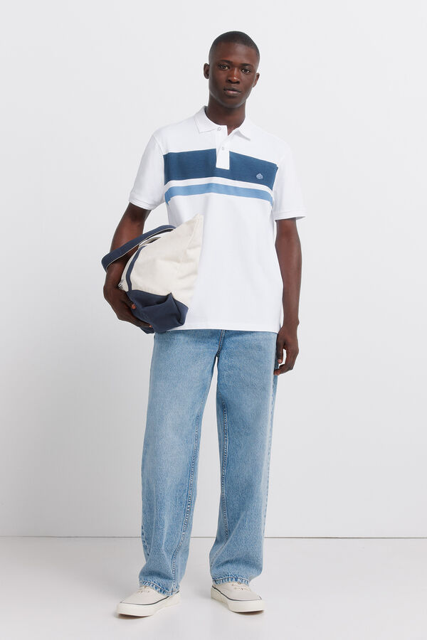 Springfield Piqu&eacute; striped regular fit polo shirt blue