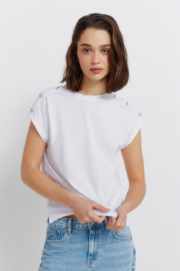 Springfield Short sleeve button T-shirt white
