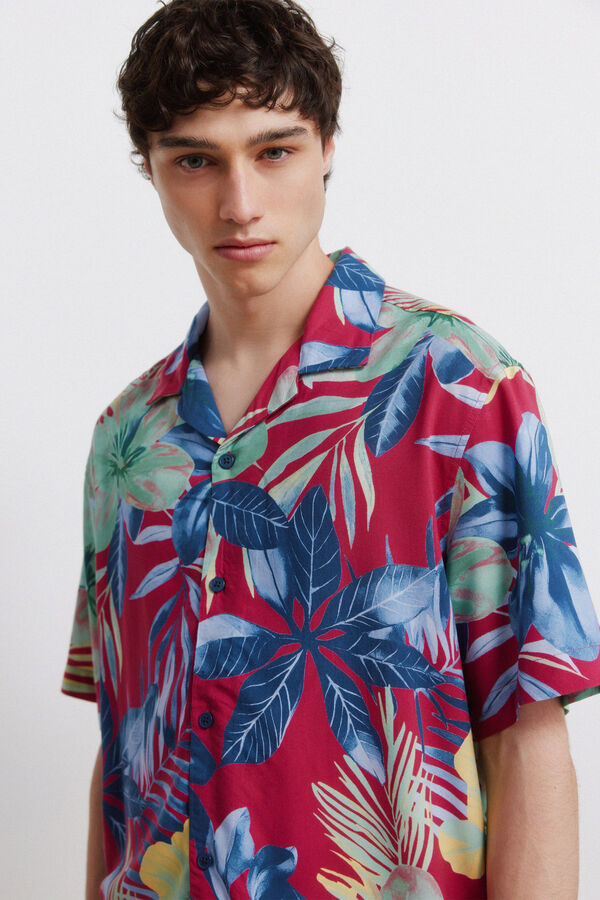 Springfield Printed viscose short sleeve shirt red