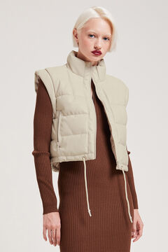 Springfield Faux leather sleeveless puffer jacket brown