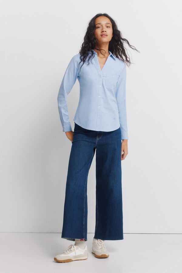 Springfield Oxford NECKLINE V cotton shirt blue