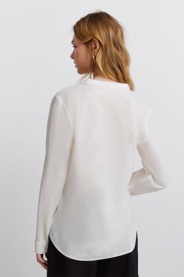 Springfield Linen-look mandarin collar shirt brown