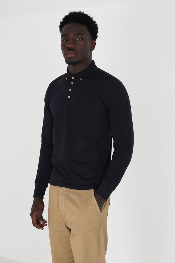 Men's Long Sleeve Pique Polo Shirt in Black