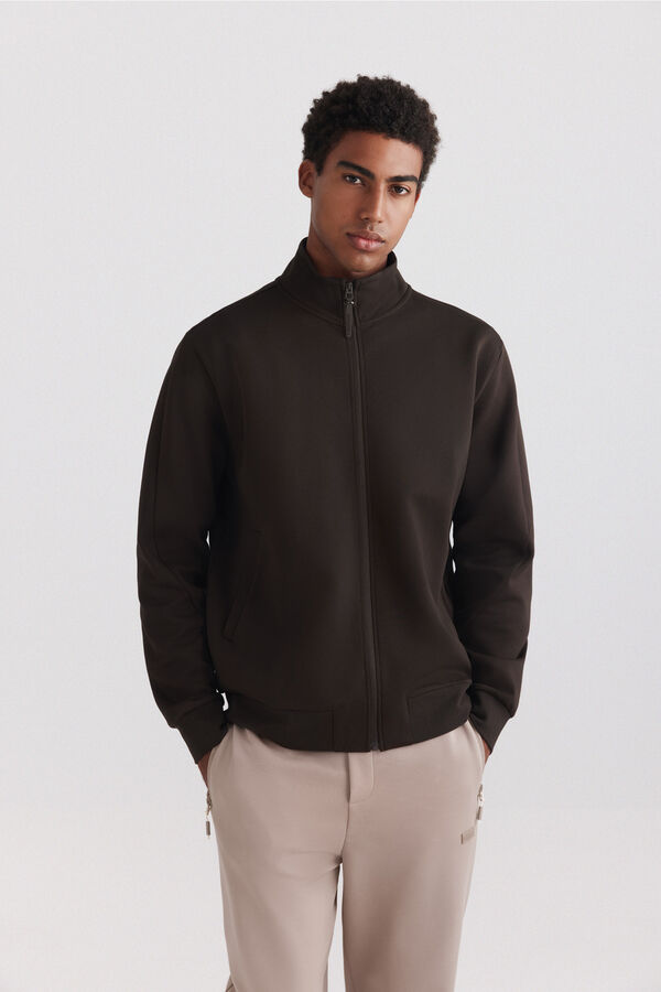 Springfield Technical look zip fastening sweatshirt brown