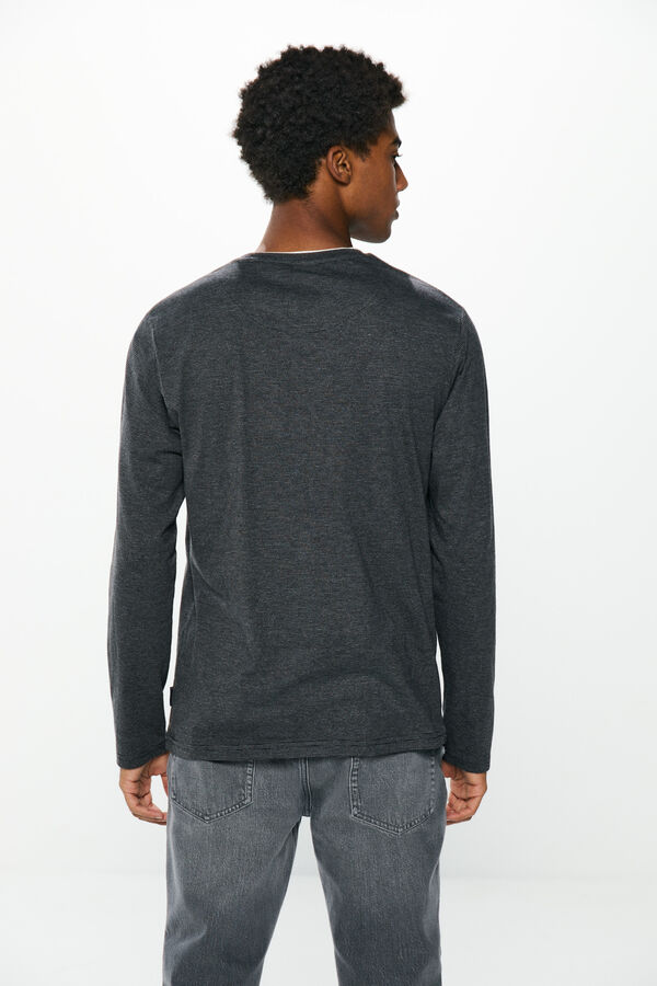 Springfield long sleeve striped Henley t-shirt crna