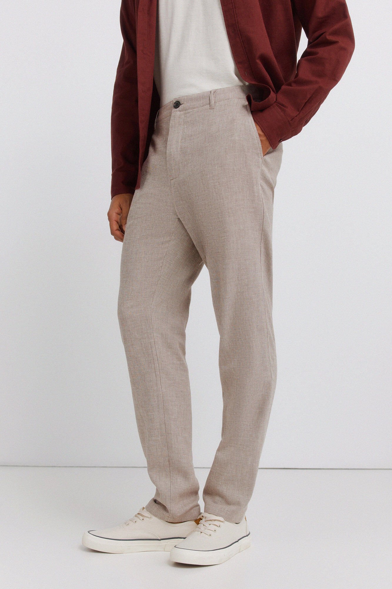 Springfield Structured linen comfort slim fit trousers