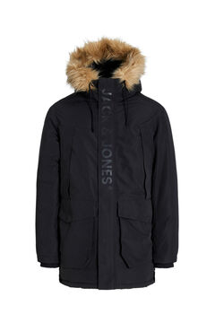 Jack & Jones Parka larga acolchada con capucha pelo negro