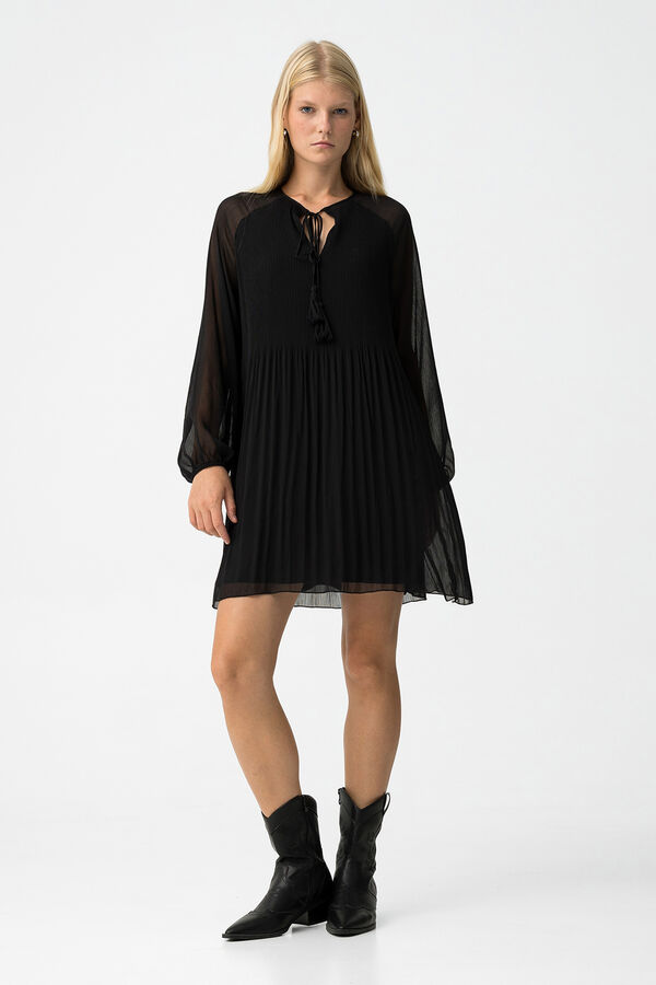 Tiffosi Pleated Dress with Drawstring Crna
