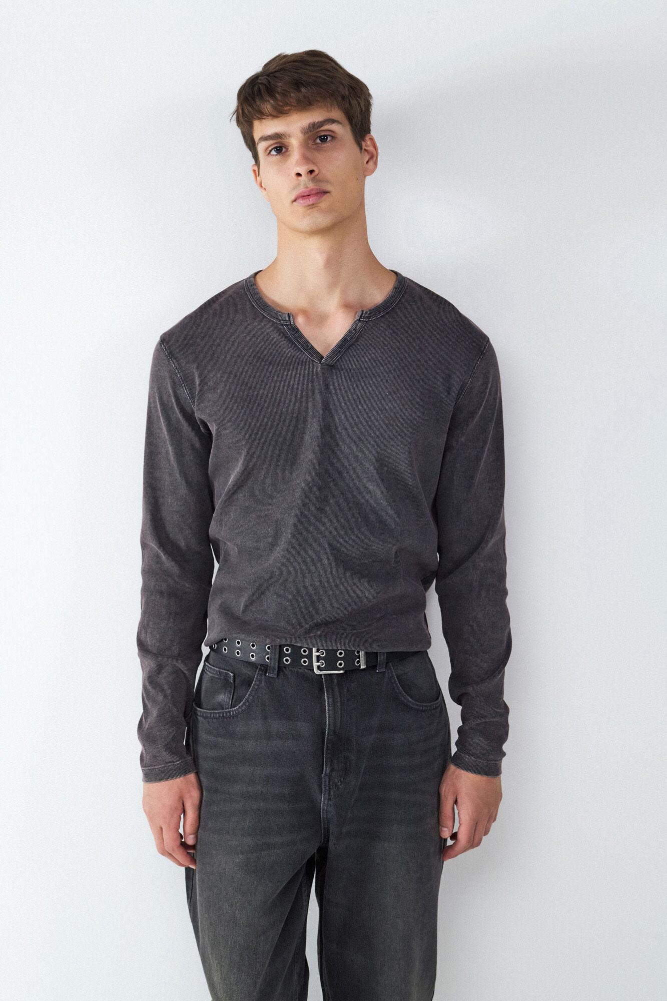 Balmohk long sleeve neck T-shirt with a washed effect