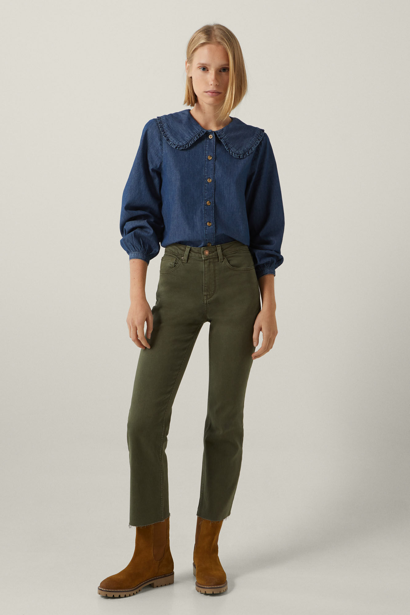 Pantalones | Jeans straight algodón reciclado lavado sostenible Azul Medio  | Springfield Mujer - Emilie Attolini