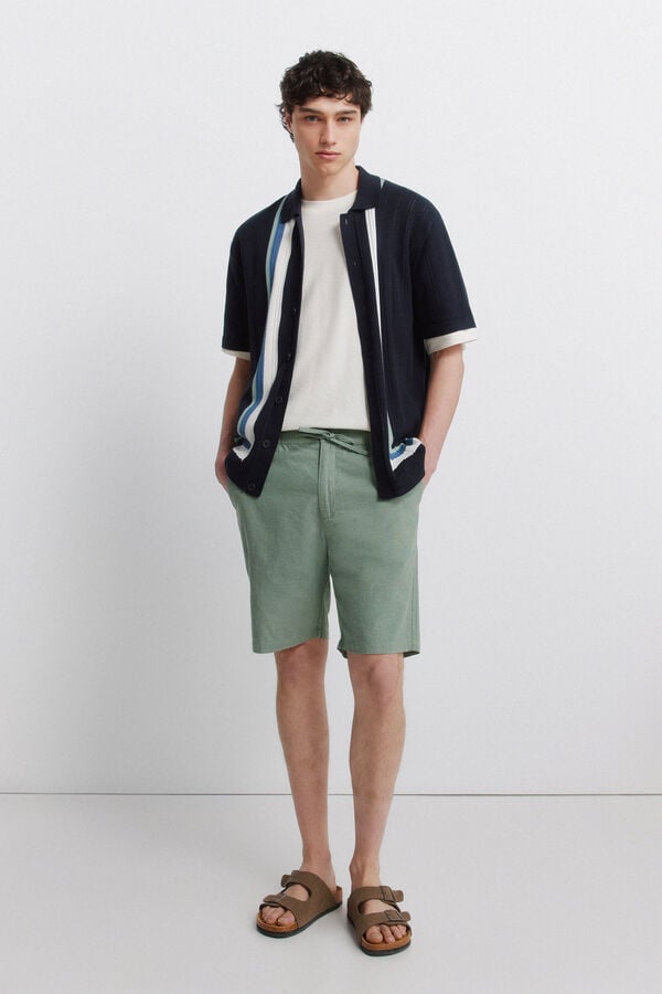 Springfield Bermuda en lin coupe slim confortable vert