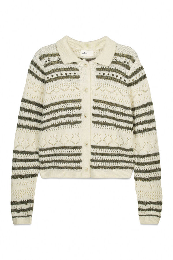 Springfield Cardigan pointelle &agrave; rayures marron