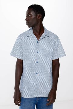 Springfield Short sleeve embroidered jacquard shirt blue