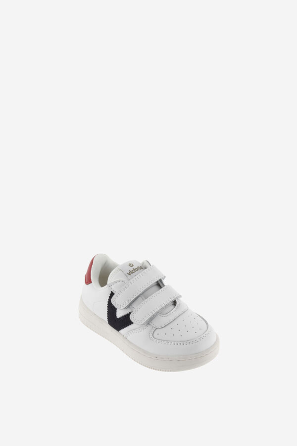 Springfield leather effect sneakers with contrasting pieces and adhesive straps navy