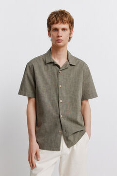 Springfield Linen-look short sleeve bowling shirt