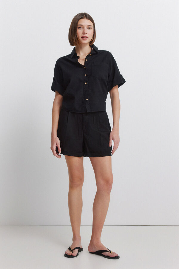 Springfield Camisa de linho de manga curta preto