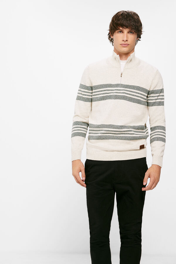 Springfield Striped jumper with zipped high neck grey