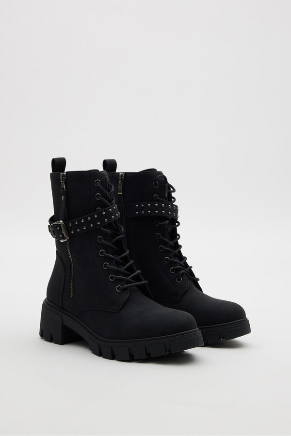 Inside Botines con cordones y cremallera negro